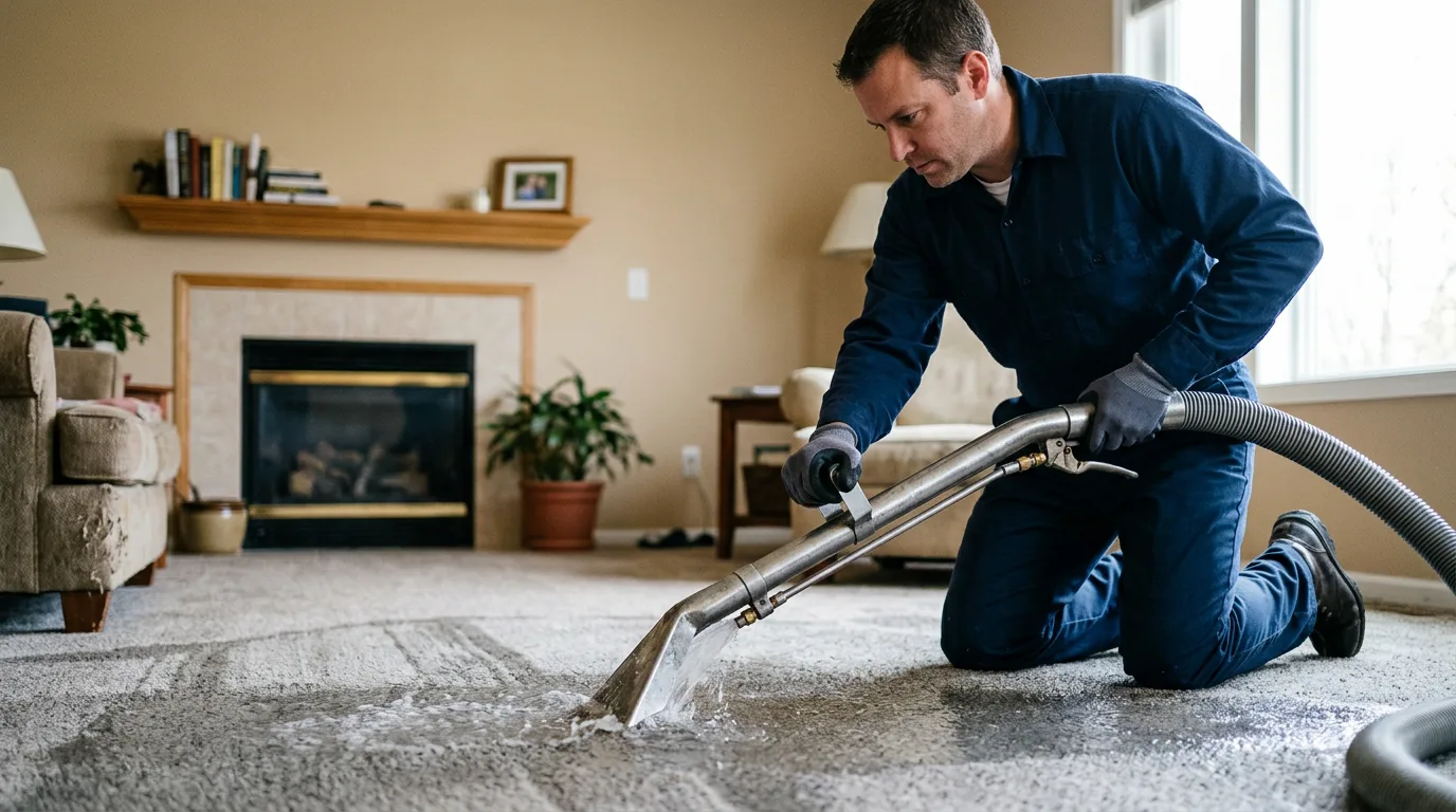 Water damage restoration technician working near Jewell, KS